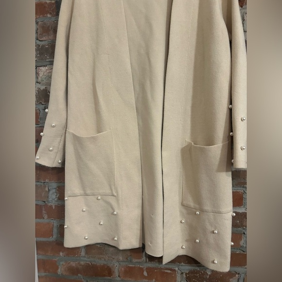 Zara Knit Cream Open Front Cardigan with Pearls Size S - Picture 3 of 5